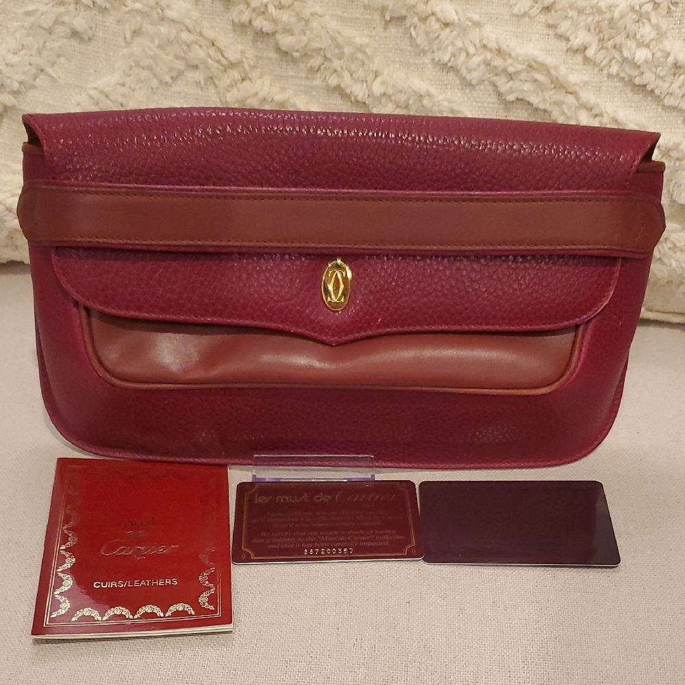 Cartier Burgundy Leather Clutch Bag